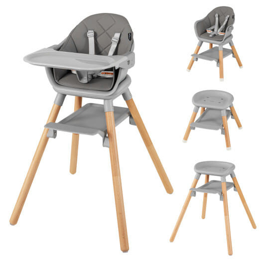 6 in 1 Convertible Highchair with Safety Harness and Removable Tray-Gray - Color: Gray D681-AD10065HS