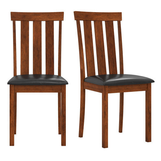 Set of 2 Dining Room Chairs with Rubber Wood Frame PU Leather Seat-Walnut - Color: Walnut D681-KC58144WN