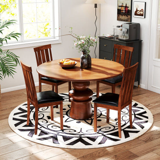 Set of 2 Dining Room Chairs with Rubber Wood Frame PU Leather Seat-Walnut - Color: Walnut D681-KC58144WN