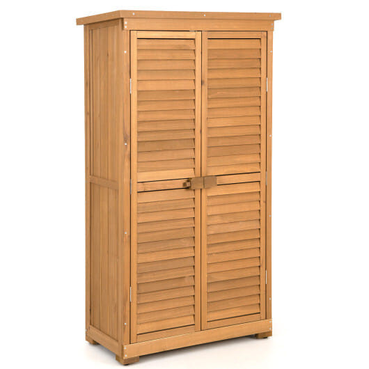 Outdoor Wooden Garden Tool Storage Cabinet-Natural - Color: Natural D681-GT3746NA