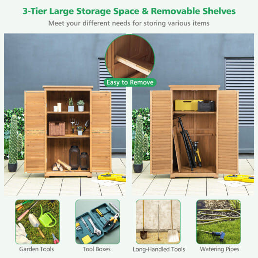 Outdoor Wooden Garden Tool Storage Cabinet-Natural - Color: Natural D681-GT3746NA