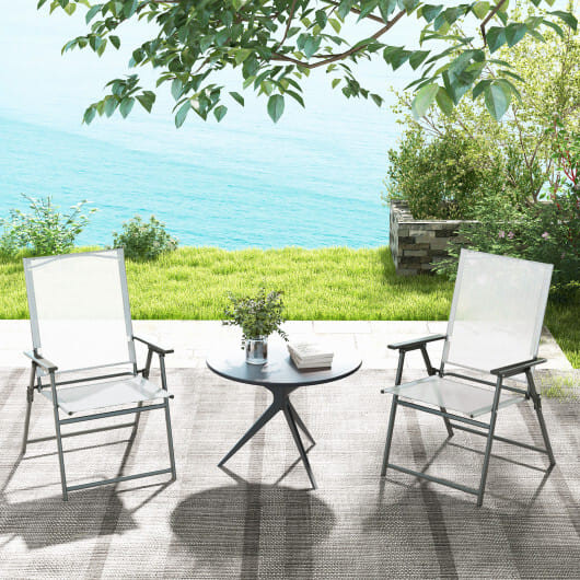Set of 4 Patio Folding Chair Set with Rustproof Metal Frame-White - Color: White D681-NP11024WH-4