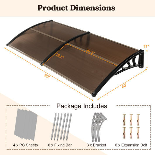 Outdoor Front Door Patio Overhang Awning for Sunlight Rain Snow Wind Protection-80 x 40 Inch - Colo D681-NP11230CF