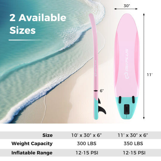 11 Feet Inflatable Stand up Paddle Board with 3 Fins and Adjustable Paddle-L - Color: Pink - Size: L D681-SP38214-L