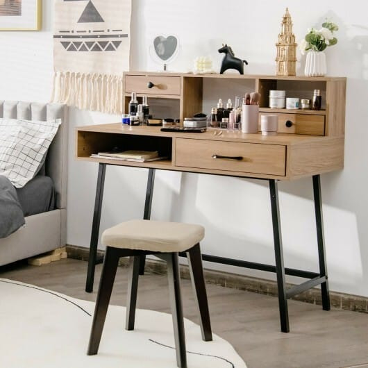 42-Inch Vanity Desk with Tabletop Shelf and 2 Drawers-Natural - Color: Natural D681-HU10136NA