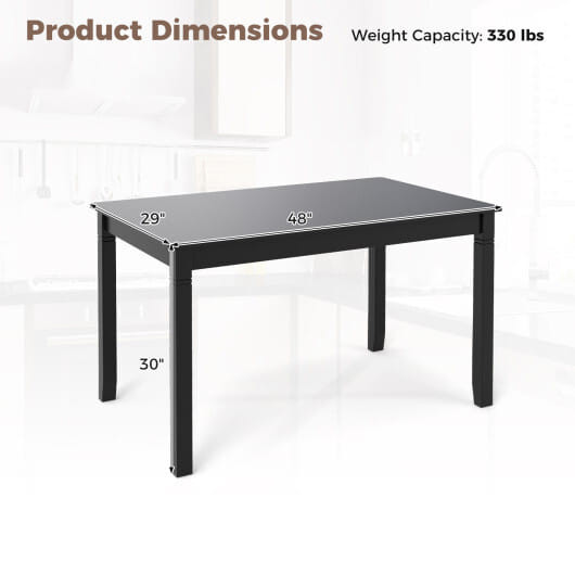 48-Inch Wooden Dining Table for 4 People Rectangular Kitchen Table with Rubber Wood Legs-Black - Co D681-KC56969DK