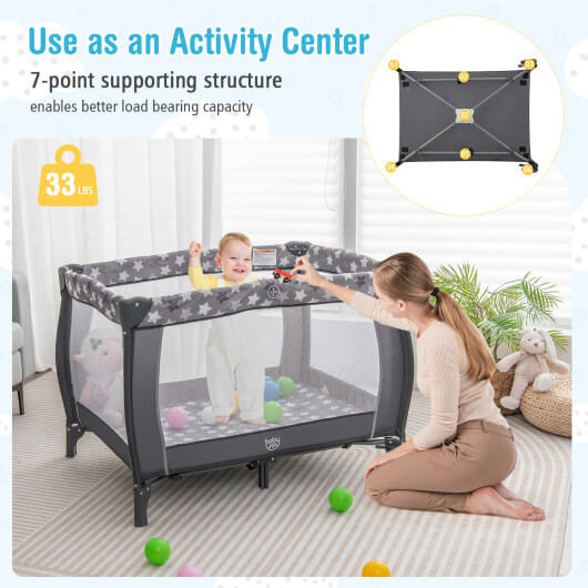 Portable Baby Nursery Center 4-in-1 Portable Travel Crib-Gray - Color: Gray D681-BE10015GR
