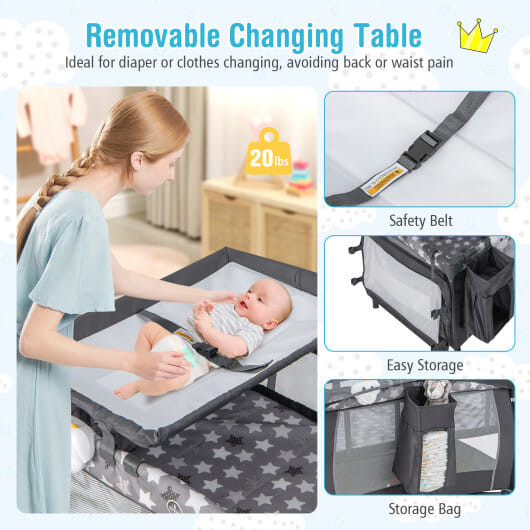 Portable Baby Nursery Center 4-in-1 Portable Travel Crib-Gray - Color: Gray D681-BE10015GR