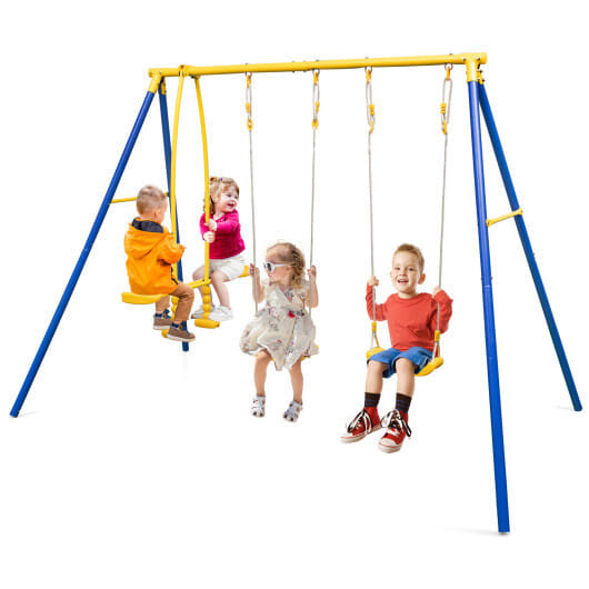 Metal Swing Set for Backyard with 2 Swing Seats and 2 Glider Seats-Blue - Color: Blue D681-NP11647BL