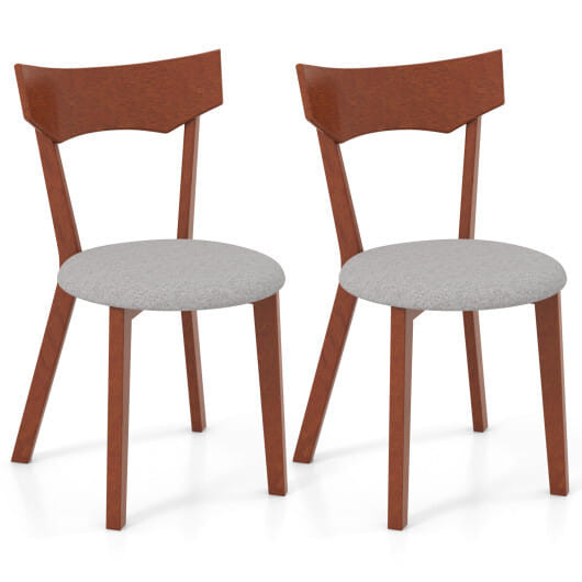 Wooden Dining Chair Set of 2 with Rubber Wood Legs and Padded Seat Cushion - Color: Gray D681-KC57107