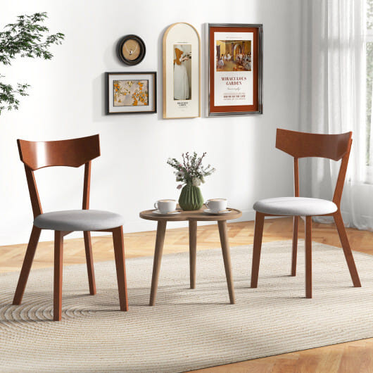 Wooden Dining Chair Set of 2 with Rubber Wood Legs and Padded Seat Cushion - Color: Gray D681-KC57107