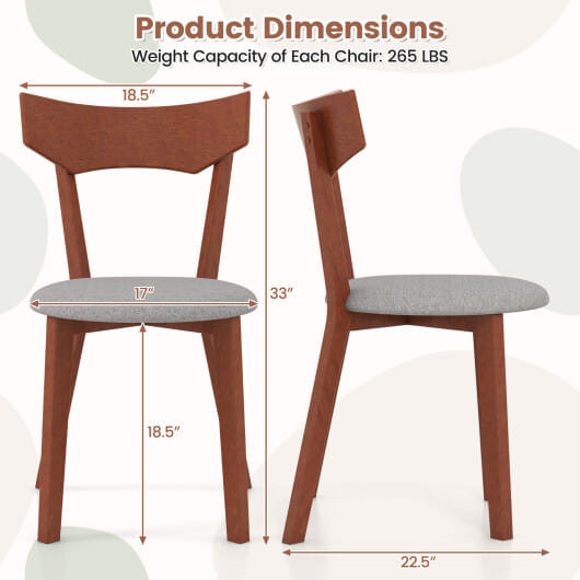 Wooden Dining Chair Set of 2 with Rubber Wood Legs and Padded Seat Cushion - Color: Gray D681-KC57107