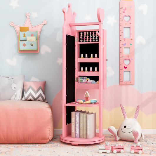 Kids Room Furniture Set Princess Vanity Table and Stool Set with Mirror and Drawer-Pink - Color: Pi D681-HY10315PI+HW65928PI