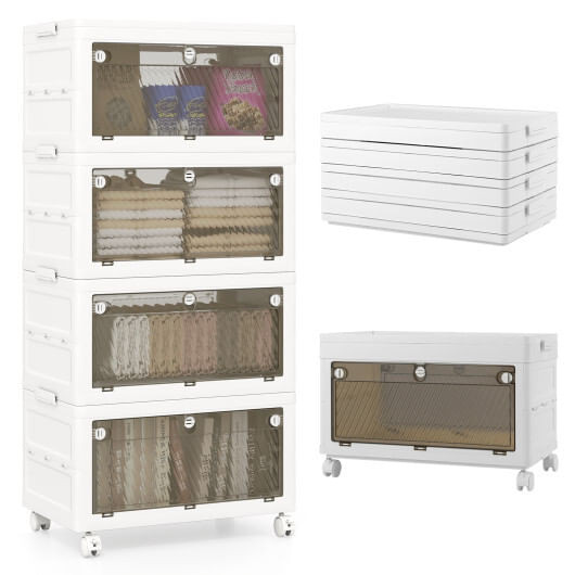 44 Gal 4-Pack Stackable Plastic Storage Bins with Lid for Bedroom Living Room-White - Color: White D681-JZ10328WH