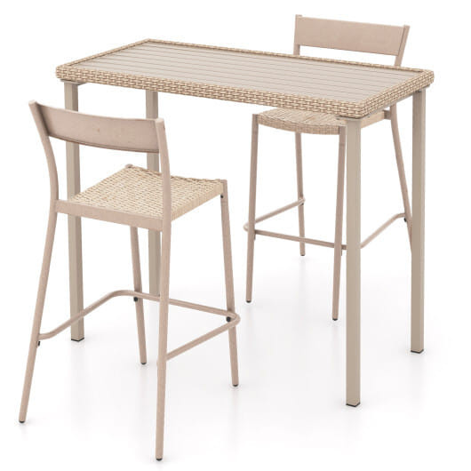 3 Pieces Patio Bar Table Set with Height Table and 2 Armless Chairs - Color: Brown D681-NP11965BN-2+NP11966BN