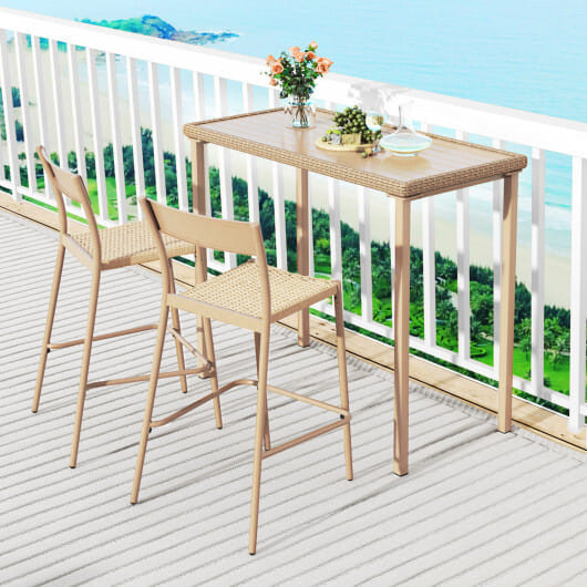 3 Pieces Patio Bar Table Set with Height Table and 2 Armless Chairs - Color: Brown D681-NP11965BN-2+NP11966BN