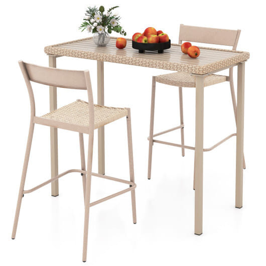 3 Pieces Patio Bar Table Set with Height Table and 2 Armless Chairs - Color: Brown D681-NP11965BN-2+NP11966BN