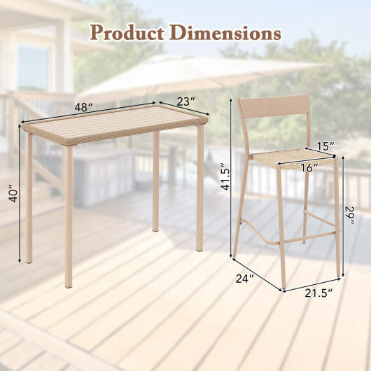 3 Pieces Patio Bar Table Set with Height Table and 2 Armless Chairs - Color: Brown D681-NP11965BN-2+NP11966BN