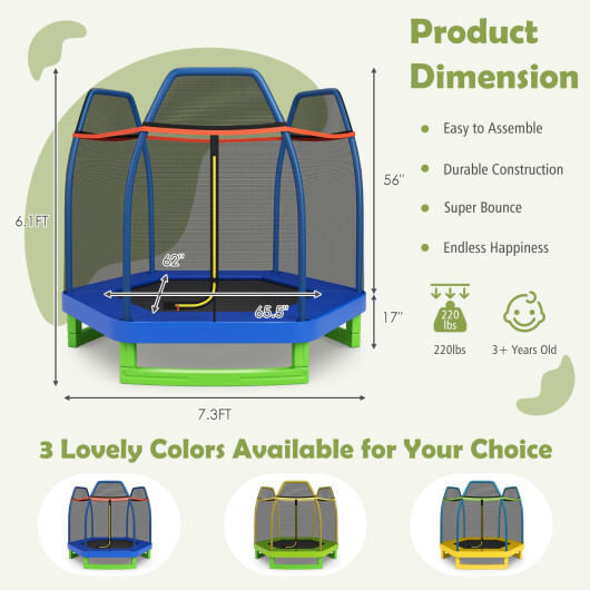 7 Feet Kids Recreational Bounce Jumper Trampoline-Blue - Color: Blue D681-TW10053BL