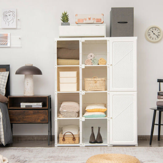 Clothes Foldable Armoire Wardrobe Closet with 12 Cubby Storage - Color: White - Size: 12 Cubes D681-HU10507