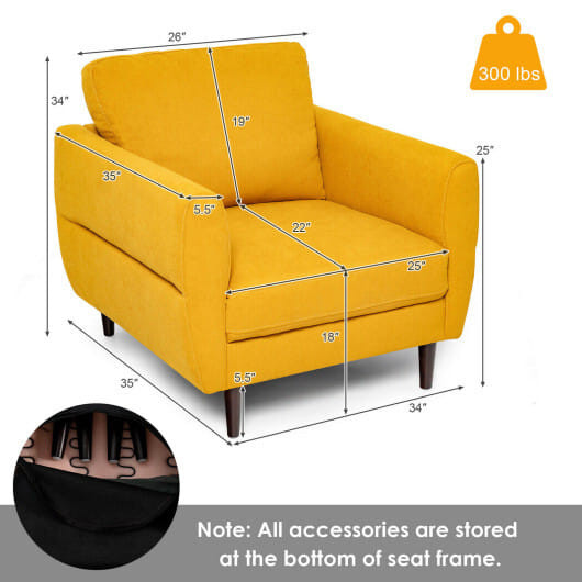 Modern Upholstered Accent Chair Single Sofa Armchair-Yellow - Color: Yellow D681-HV10186WL-22YE