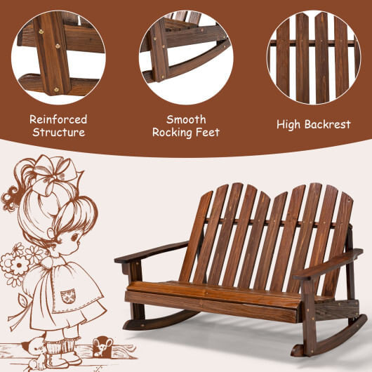 2 Person Adirondack Rocking Chair with Slatted seat-Brown - Color: Brown D681-NP11090CF