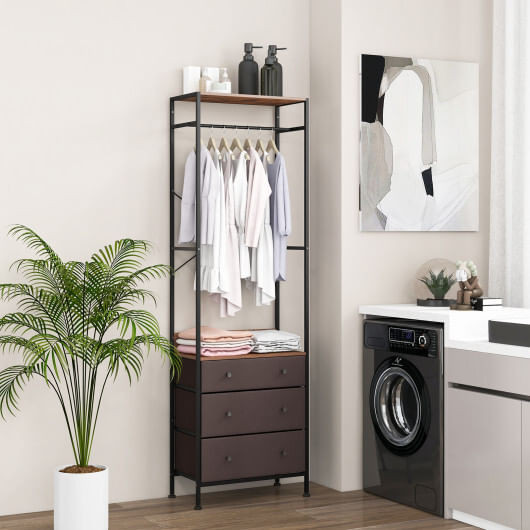 Freestanding Closet Organizer with 3-position Hanging Rod and Storage Shelves-Brown - Color: Brown D681-JZ10236BN