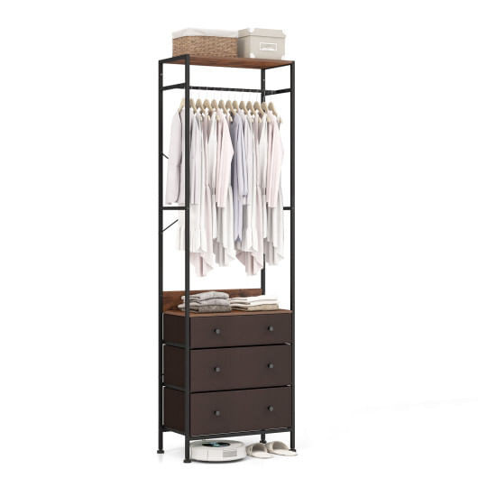 Freestanding Closet Organizer with 3-position Hanging Rod and Storage Shelves-Brown - Color: Brown D681-JZ10236BN