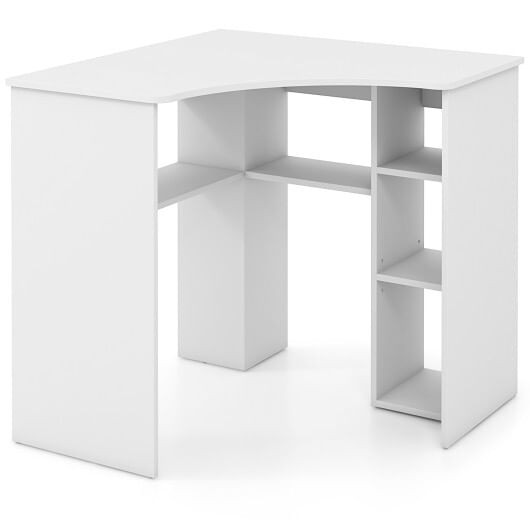Corner Computer Desk Triangle Home Office Desk with Adjustable Shelf and Arc-Shaped Profile-White - D681-JV11699WH