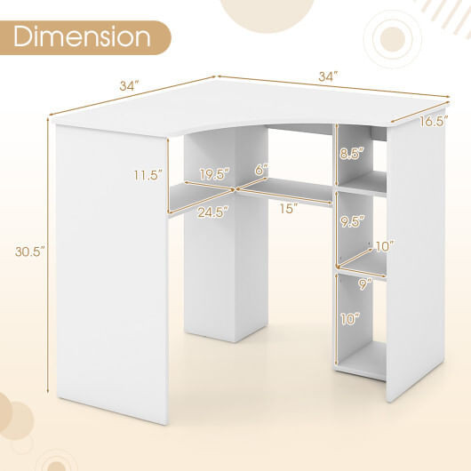 Corner Computer Desk Triangle Home Office Desk with Adjustable Shelf and Arc-Shaped Profile-White - D681-JV11699WH