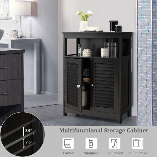 Wood Freestanding Bathroom Storage Cabinet with Double Shutter Door-Black - Color: Black D681-HW65847BK