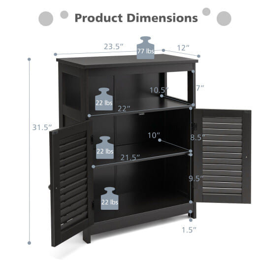 Wood Freestanding Bathroom Storage Cabinet with Double Shutter Door-Black - Color: Black D681-HW65847BK