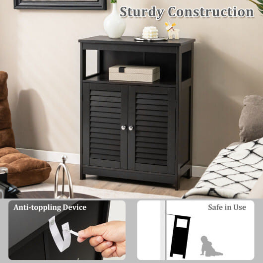 Wood Freestanding Bathroom Storage Cabinet with Double Shutter Door-Black - Color: Black D681-HW65847BK