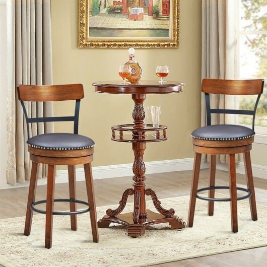 Set of 2 25.5 Inch Swivel Counter Height Bar Stool - Color: Brown - Size: 25.5 inches D681-HW65296