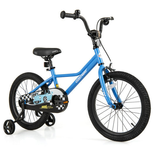 18 Inch Kids Bike with Removable Training Wheels for Aged 4-8 Years Old - Color: Blue - Size: 18 in D681-TS10249NY-18