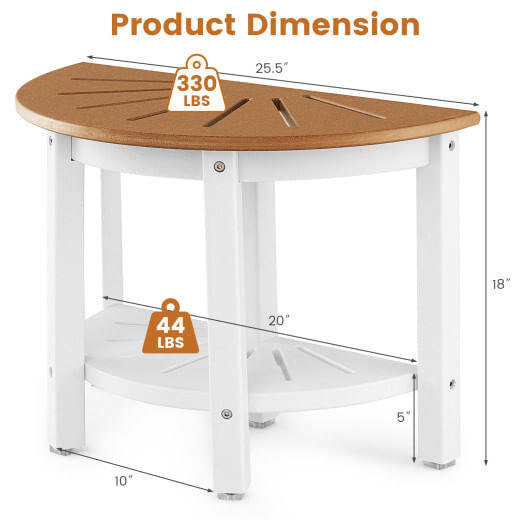 Waterproof HDPE Shower Bench with Semicircular Seat and Storage Shelf-Brown - Color: Brown D681-BA7866CF