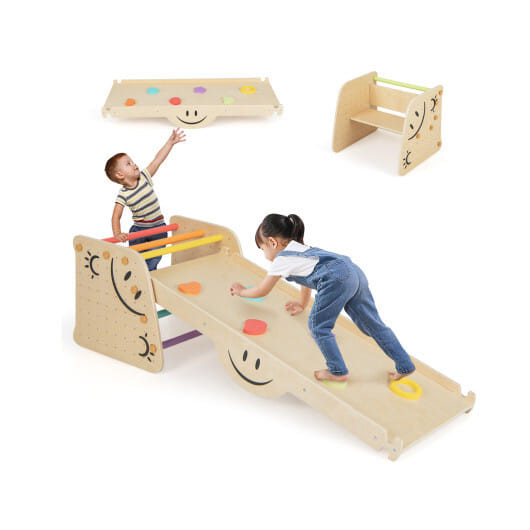 Wooden Climbing Toy Triangle Climber Set with Seesaw-Multicolor - Color: Multicolor D681-TS10107CL