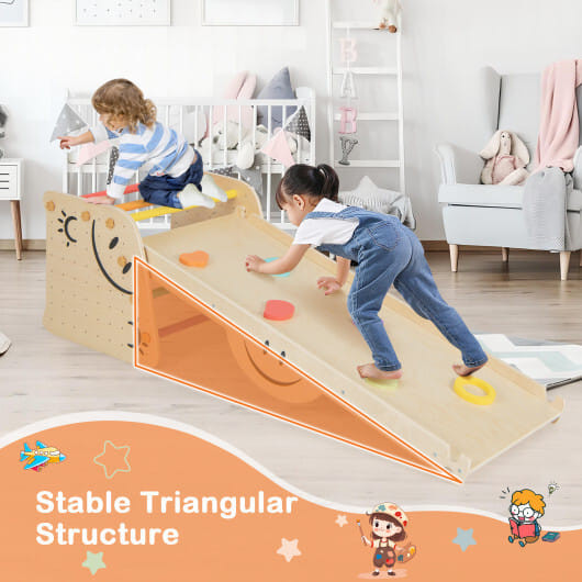 Wooden Climbing Toy Triangle Climber Set with Seesaw-Multicolor - Color: Multicolor D681-TS10107CL