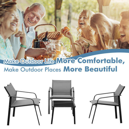 4 Pieces Patio Furniture Set with Armrest Loveseat Sofas and Glass Table Deck-Gray - Color: Gray D681-NP10474GR