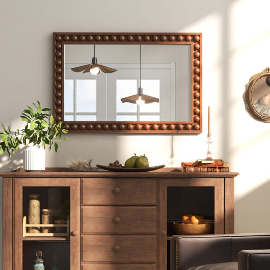 24 x 36 Inches Rustic Wall Mirror with Solid Wood Frame for Living Room  Bedroom-Brown - Color: Bro D681-JV11657BN