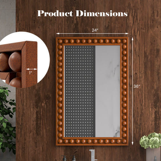 24 x 36 Inches Rustic Wall Mirror with Solid Wood Frame for Living Room  Bedroom-Brown - Color: Bro D681-JV11657BN