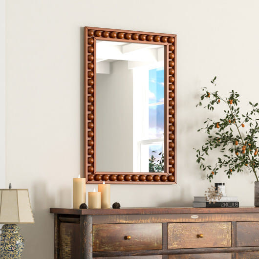 24 x 36 Inches Rustic Wall Mirror with Solid Wood Frame for Living Room  Bedroom-Brown - Color: Bro D681-JV11657BN