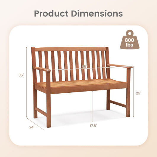 2-Seat Patio Wood Bench with Cozy Armrests and Backrest - Color: Natural D681-HW71568