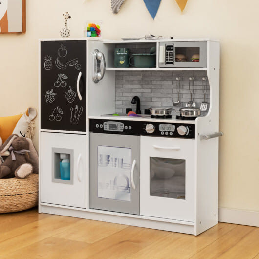 Toddler Pretend Play Kitchen for Boys and Girls 3-6 Years Old-White - Color: White D681-TP10126WH