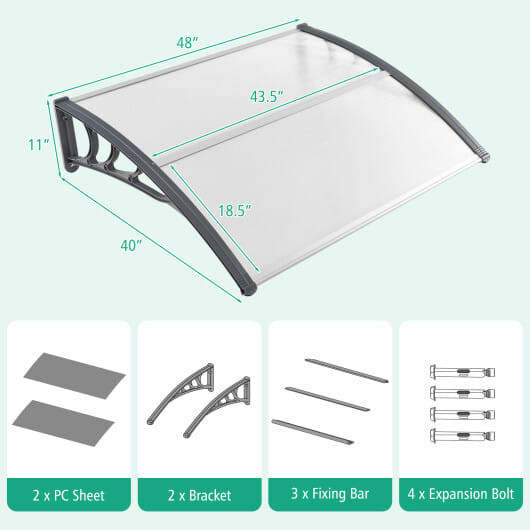 48 x 40 Inch Outdoor Front Door Window Awning Door Canopy Exterior-Gray - Color: Gray D681-NP11229HS