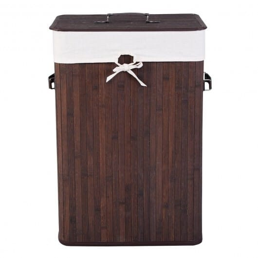 Rectangle Bamboo Hamper Laundry Basket Washing Cloth Bin Storage Bag Lid 3 color-Brown - Color: Bro D681-HW67642CF