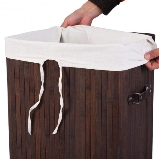 Rectangle Bamboo Hamper Laundry Basket Washing Cloth Bin Storage Bag Lid 3 color-Brown - Color: Bro D681-HW67642CF
