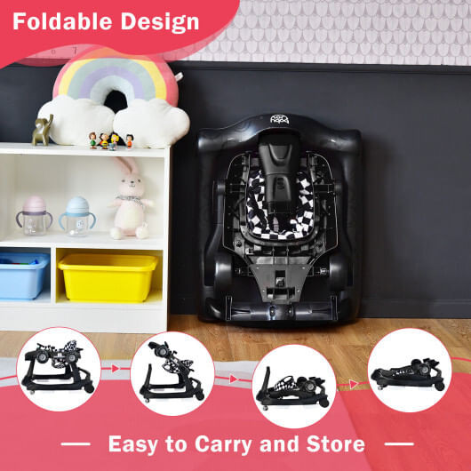 4-in-1 Foldable Activity Push Walker with Adjustable Height-Black - Color: Black D681-BC10021BK