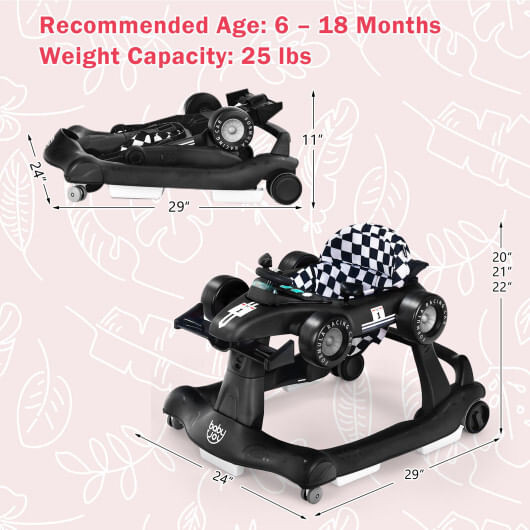 4-in-1 Foldable Activity Push Walker with Adjustable Height-Black - Color: Black D681-BC10021BK