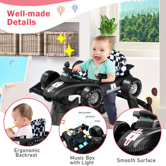 4-in-1 Foldable Activity Push Walker with Adjustable Height-Black - Color: Black D681-BC10021BK
